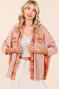 The Jolene Plaid Contrast Waffle Knit Button Down – Mineral Washed Rustic Rose