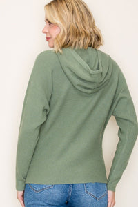 Staccato Mini Waffle Knit Hoodie Sweater – Pullover Dolman Sleeve in Terracotta, Ivory & Sage
