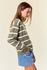 The Hadley Striped Cotton Sweater – Olive & Cream