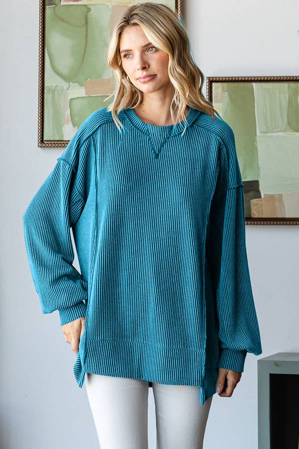 Rowan Ribbed Oversized Tunic Top – Long Sleeve Hi-Low Sweater