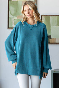 Rowan Ribbed Oversized Tunic Top – Long Sleeve Hi-Low Sweater