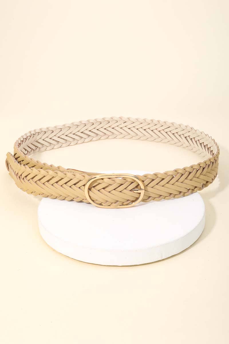Braided Faux Leather Oval Buckle Belt
