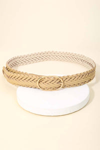 Braided Faux Leather Oval Buckle Belt