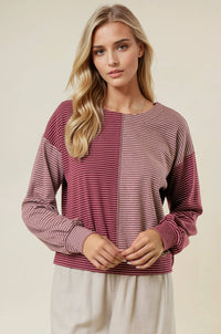 The Tessa Two-Tone Stripe Top – Charcoal/Wheat Mix