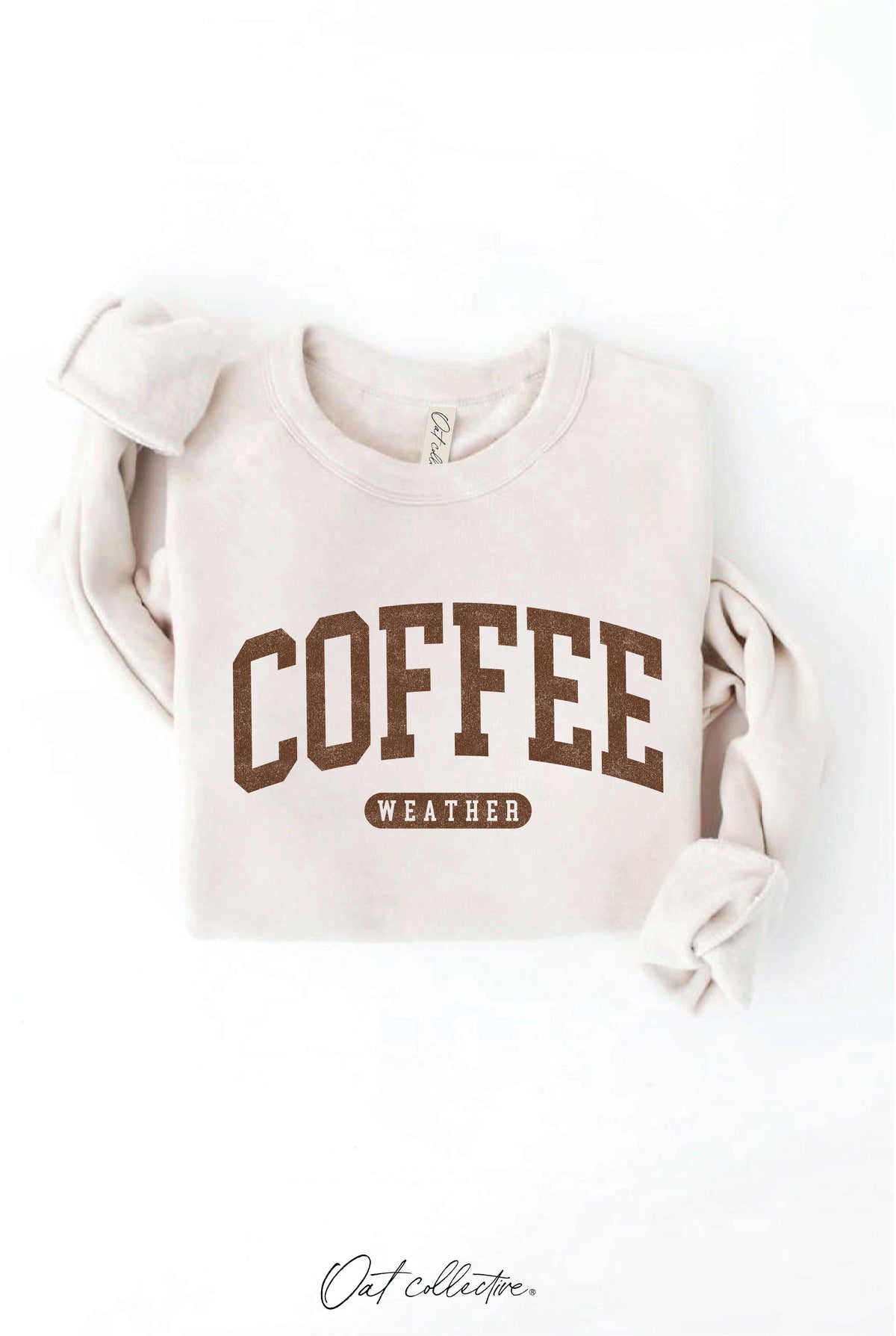 Coffee Weather Graphic Sweatshirt – Cream Cozy Fleece Pullover Crewneck for Women