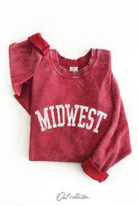 Midwest Thermal Vintage Pullover – Oversized Corded Crewneck Sweatshirt in Mineral Wash Red
