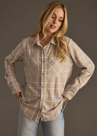 The Sutton Soft Brushed Plaid Button-Up – Mauve/ Tan/ White