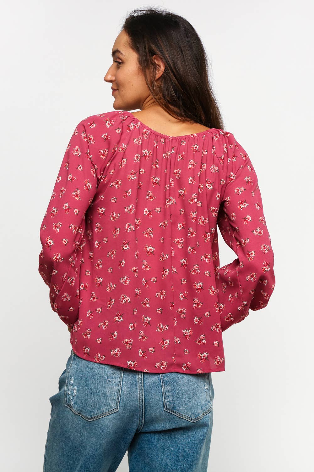 Maisie Smocked Babydoll Floral Blouse – Long Sleeve Raglan Bubble Top