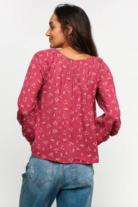 Maisie Smocked Babydoll Floral Blouse – Long Sleeve Raglan Bubble Top