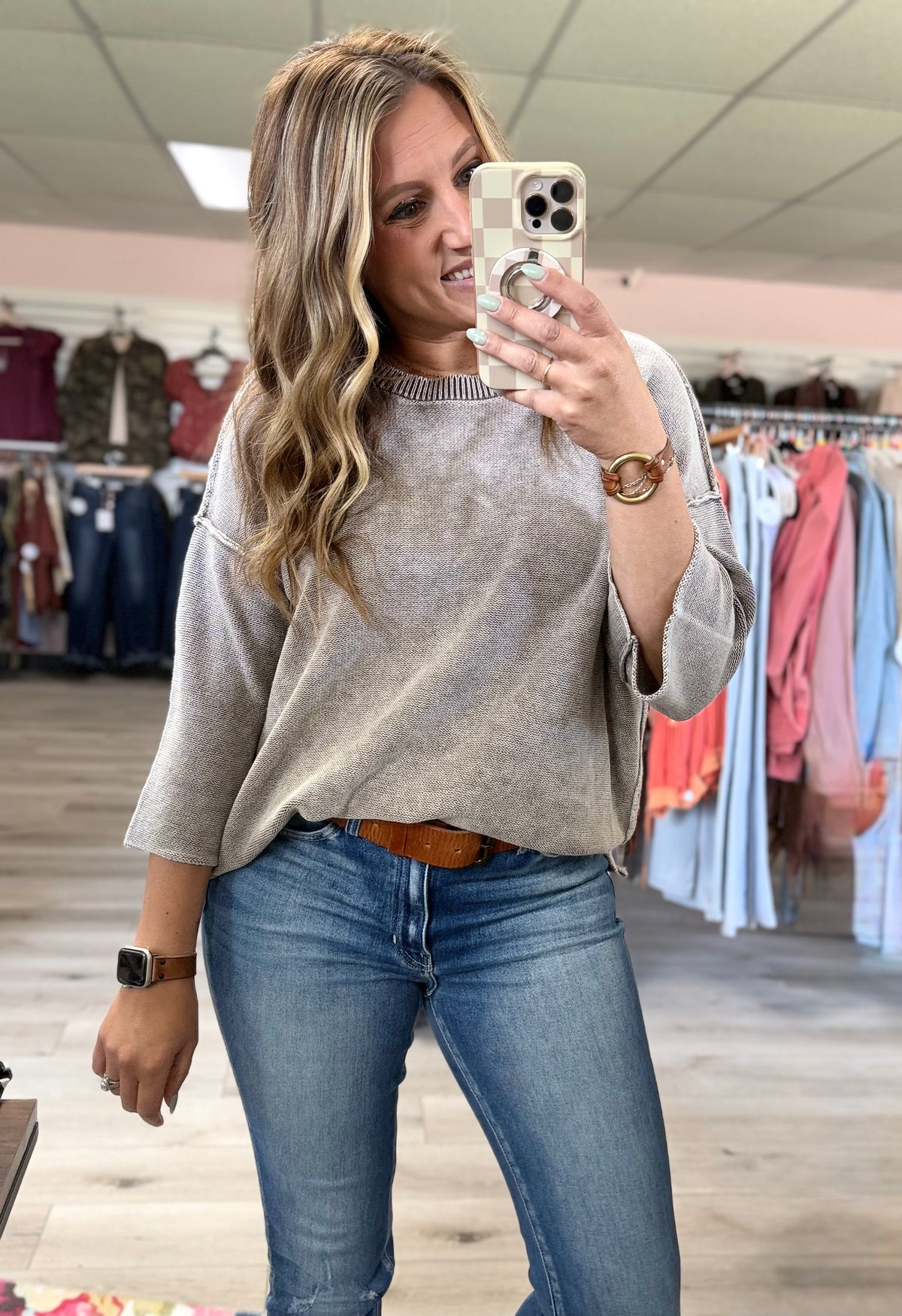 Hadley Boxy Cotton Sweater – 3/4 Sleeve Lightweight Knit Top