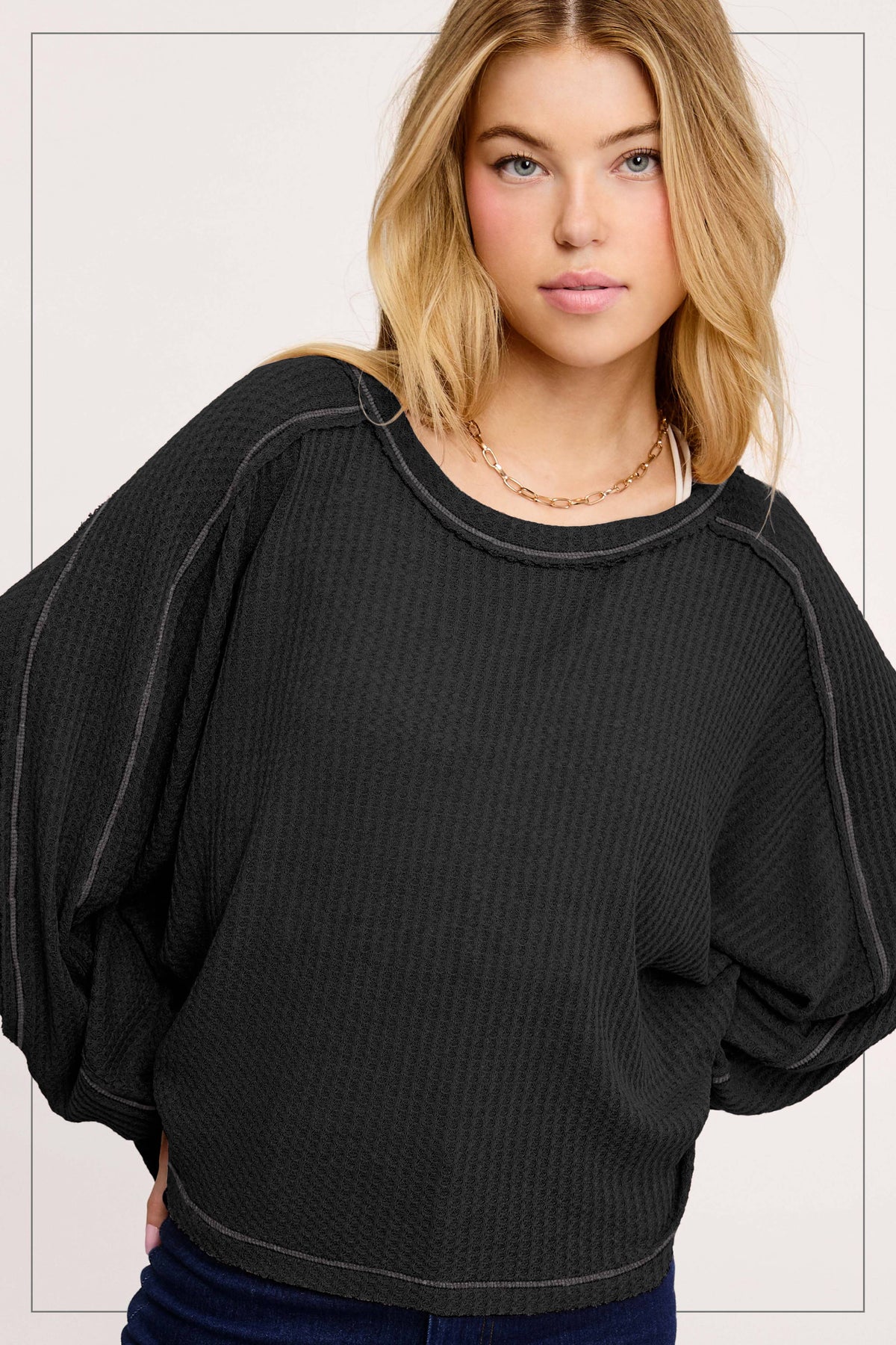 Sadie Brushed Waffle Knit Long Sleeve Top – Berry, Charcoal, Teal