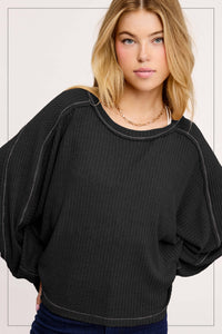 Sadie Brushed Waffle Knit Long Sleeve Top – Berry, Charcoal, Teal