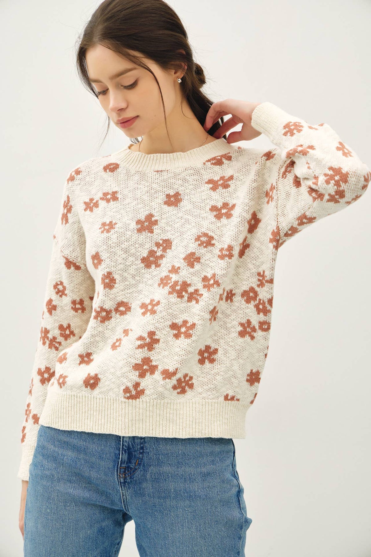 Winnie Floral Spring Sweater: Natural