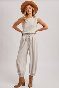 The Waverly Knit Drawstring Jumpsuit – Sleeveless Lounge-to-Live Style in Soft Oatmeal