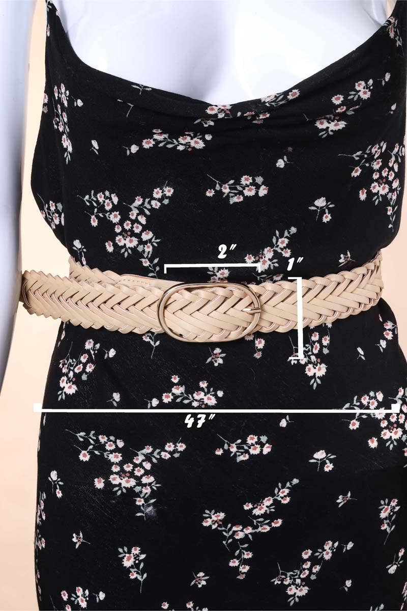 Braided Faux Leather Oval Buckle Belt