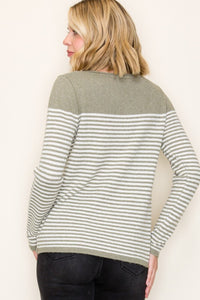 Elsie Striped Boat Neck Pullover Sweater – Sage & Cream Color Block