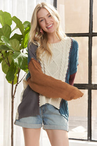 The Sawyer Patchwork Cable Knit Sweater – Rustic Multi