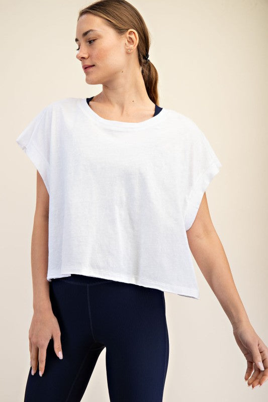 The Emerson Open Back Cotton Slub Tee – Cropped, Oversized Activewear Top