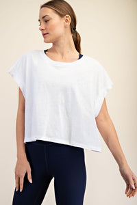The Emerson Open Back Cotton Slub Tee – Cropped, Oversized Activewear Top