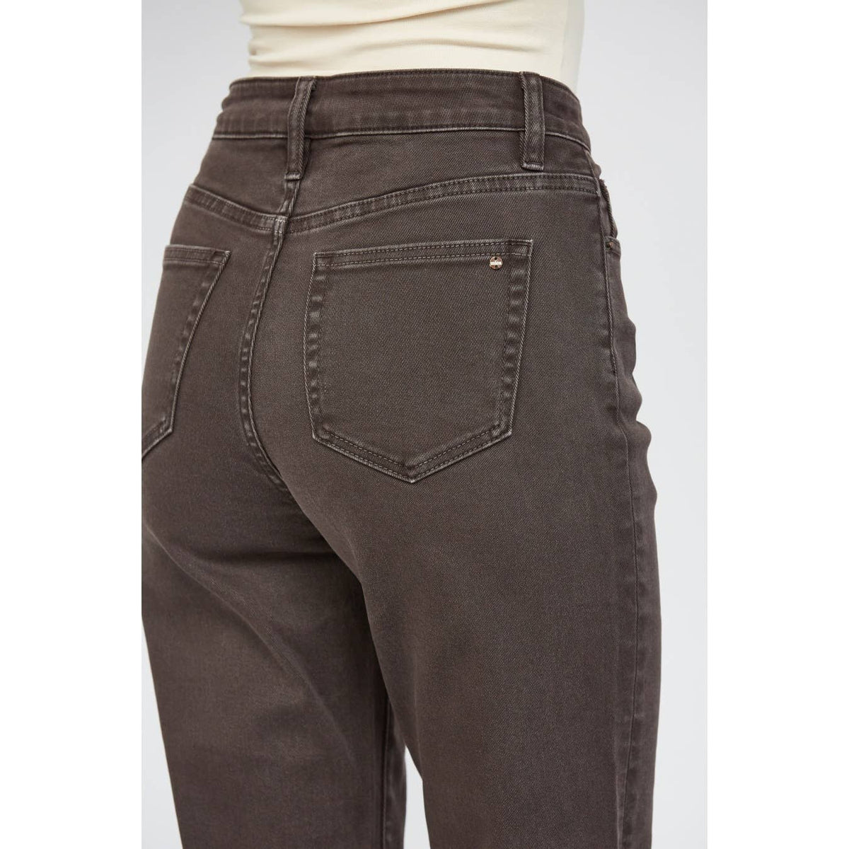 Harper High Rise Button Fly Straight Jeans – Dark Brown – Mica Denim