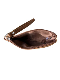 Prairie Belle Genuine Cowhide Leather Clutch Purse | Handcrafted Mini Wristlet Bag with Woven Accents & Zipper Pocket | Available in Black & Tan