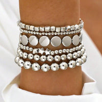 Multi-Chain Beaded Stretch Bracelet Set | Layered Statement Jewelry in Gold & Silve