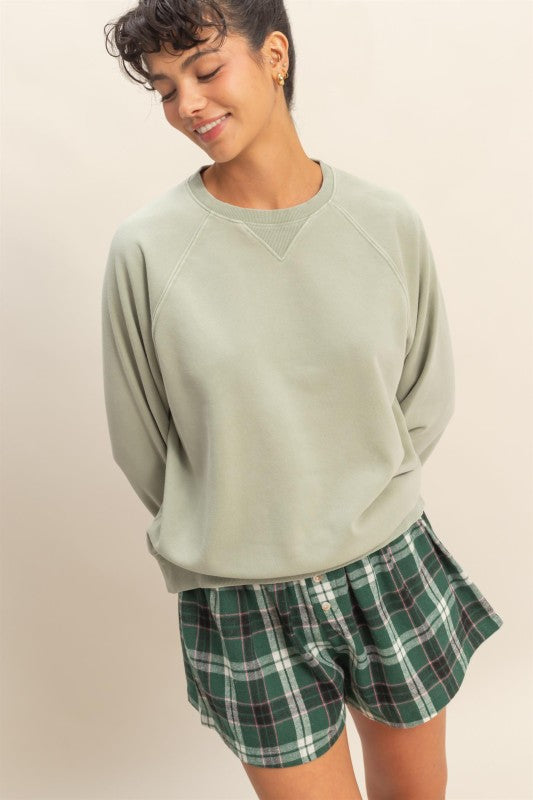 Everly Mineral Wash Crew Neck Sweatshirt – Chestnut, Black, Dark Cherry, Sage