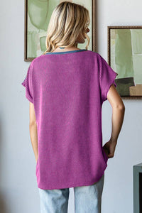Berry Bliss Ribbed Color Block Top | Relaxed Fit Short Sleeve Tee