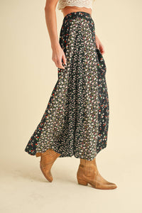 Melanie Floral Patchwork Maxi Skirt – Boho High Waist Flowy Skirt