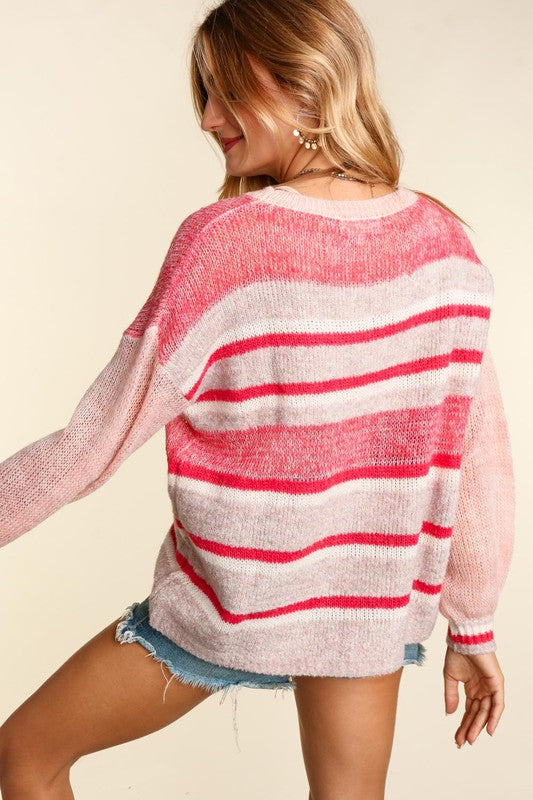 Honey Love Multi Stripe Sweater- Pink