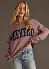The Weekend Knit Sweater – Mocha Pullover with Navy Text