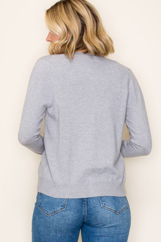 The Hallie Multi-Button Cardigan – Light Heather Grey Knit