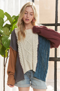 The Sawyer Patchwork Cable Knit Sweater – Rustic Multi