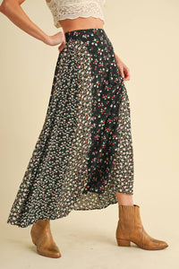 Melanie Floral Patchwork Maxi Skirt – Boho High Waist Flowy Skirt
