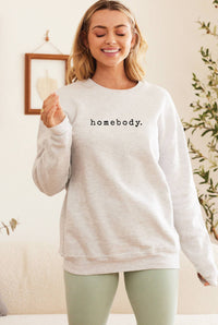 Homebody Graphic Sweatshirt – Ivory Cozy Fleece Pullover Crewneck for Women