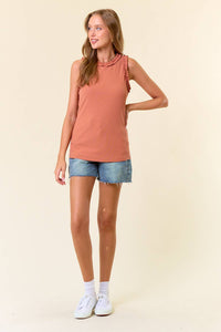 The Ivy Ruffle Ribbed Tank – Sleeveless Fitted Top with Ruffle Trim | Stretch Knit Crew Neck Tank