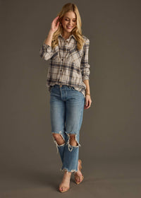 The Sutton Soft Brushed Plaid Button-Up – Black/ Lt Grey/ Brown