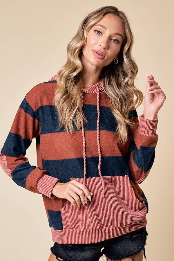 LMT4168-Love My Stripes Sweatshirt: RUST / L
