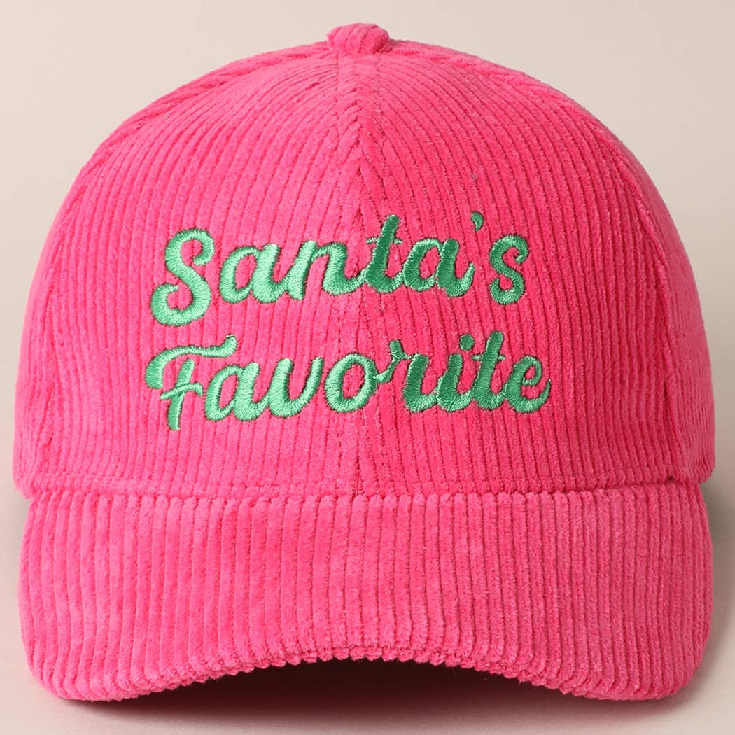 Santa’s Favorite Corduroy Embroidered Hat – Holiday Edition (Green or Pink)