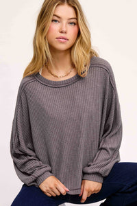 Sadie Brushed Waffle Knit Long Sleeve Top – Berry, Charcoal, Teal