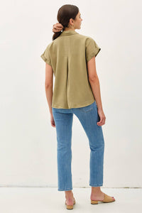 The Hadley Short Sleeve Button Down – Sage, Martini Olive, Toffee