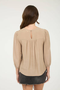 The Rylie Embroidered Yoke Blouse – 3/4 Sleeve Boho Top (Navy or Taupe)