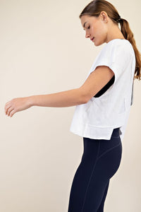 The Emerson Open Back Cotton Slub Tee – Cropped, Oversized Activewear Top