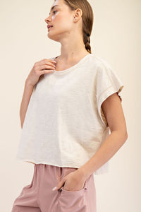 The Emerson Open Back Cotton Slub Tee – Cropped, Oversized Activewear Top