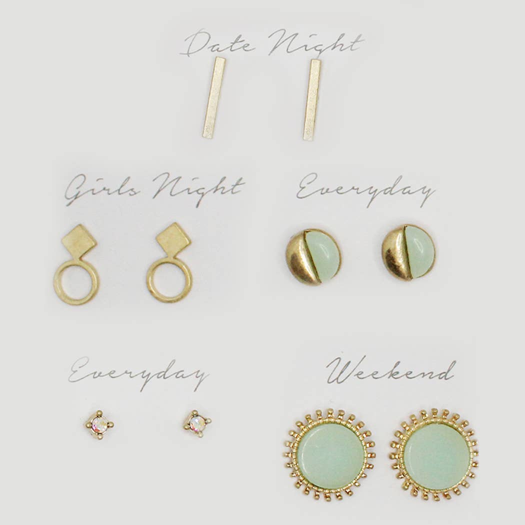"Gia" 5-Piece Earring Set with Gift Box – Multi-Style Post Earrings for Everyday, Girls’ Night, and Date Night | Lead & Nickel Compliant