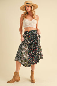 Melanie Floral Patchwork Maxi Skirt – Boho High Waist Flowy Skirt