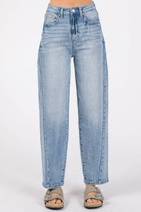 Jolene High Rise Barrel Jeans – Light Wash Comfort Denim with Side Seam Detail