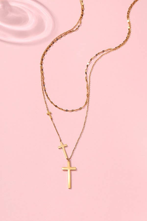 Layered Cross Necklace | 18K Gold Stainless Steel Tarnish-Free Faith Necklace