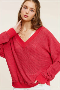 Ember V-Neck Waffle Knit Top – Ash, Charcoal, Soy Latte, Tomato