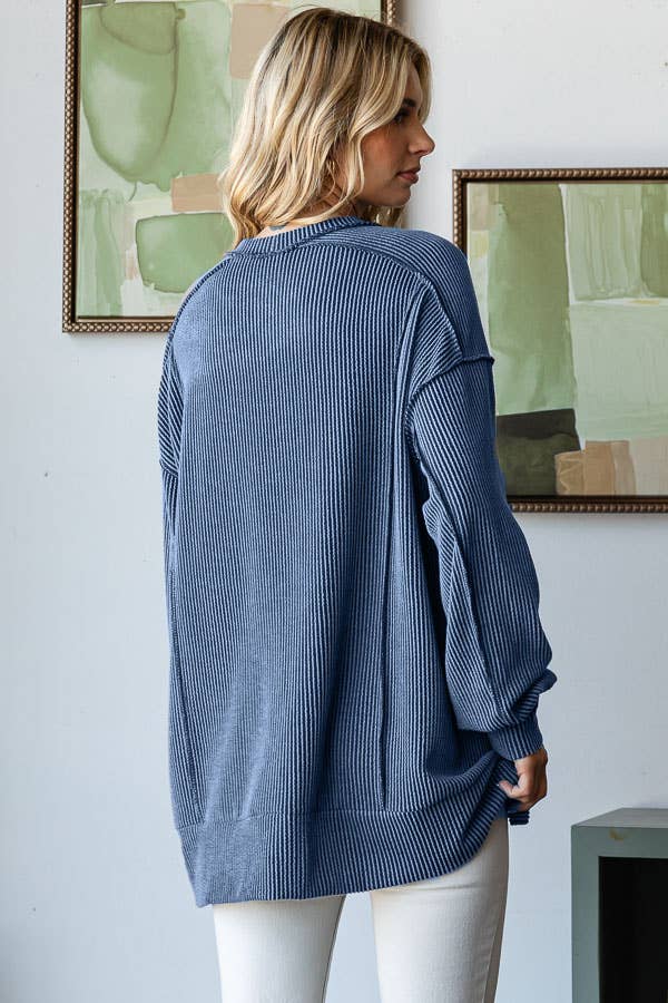 Rowan Ribbed Oversized Tunic Top – Long Sleeve Hi-Low Sweater
